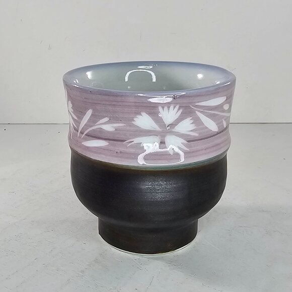 Japanese Style Ceramic Tea Cup Floral Design Purple Brown No Handle Coffee Mug - Picture 2 of 9